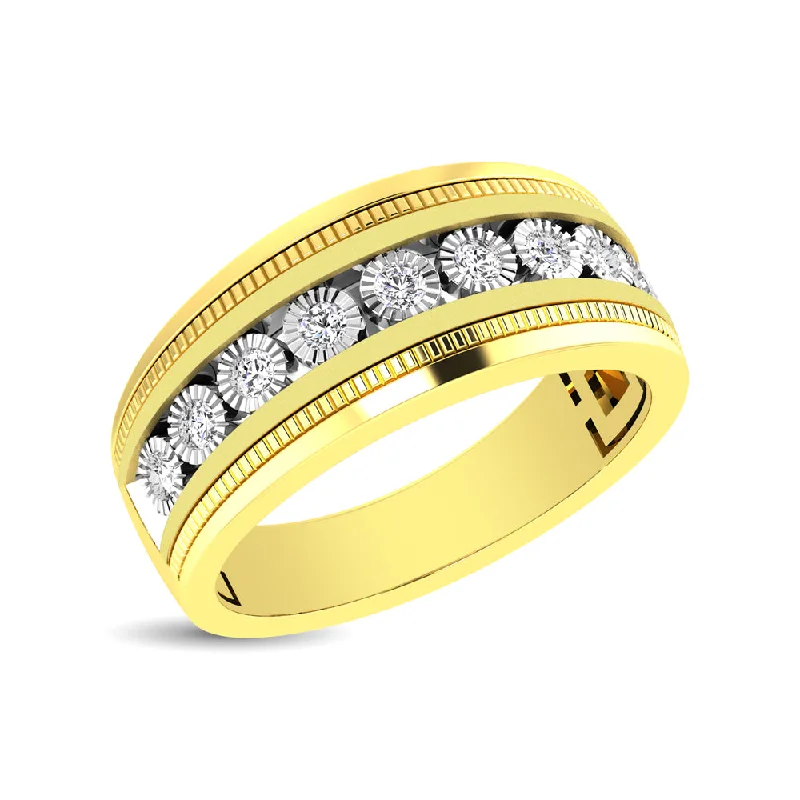 Halo engagement ring for women-10K Yellow Gold 1/2 Ct.Tw. Diamond 9 Stone Illusion Mens Band