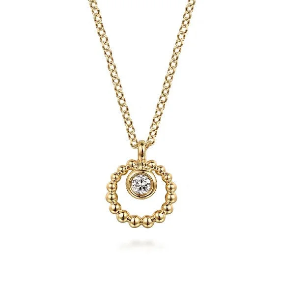 Silver pendant necklace for women-14K Yellow Gold Bujukan and White Sapphire Pendant Necklace