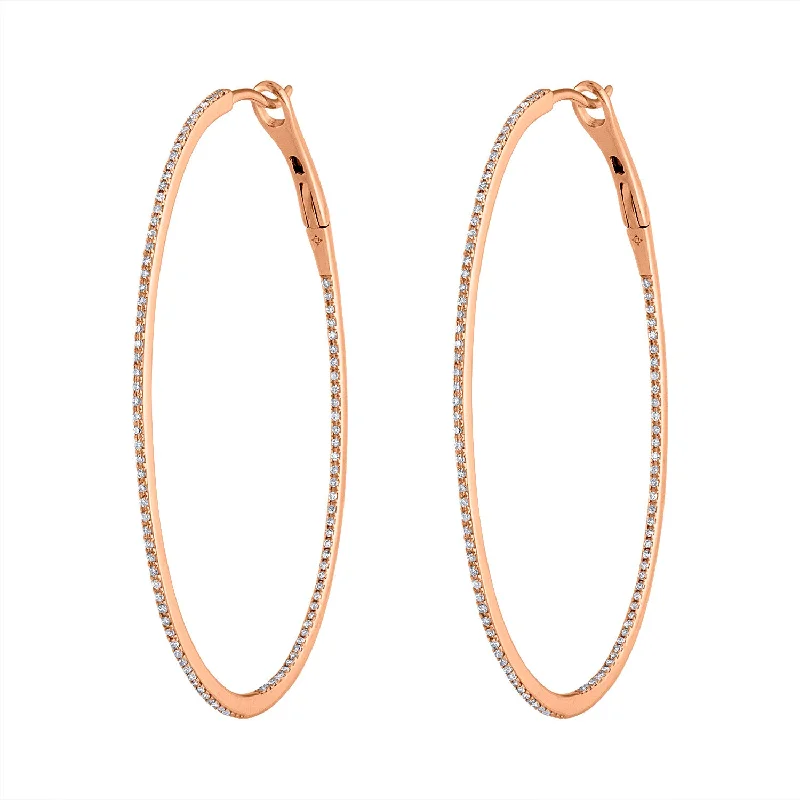 Pearl earrings for women-14KT GOLD LARGE DIAMOND OVAL HOOP EARRING