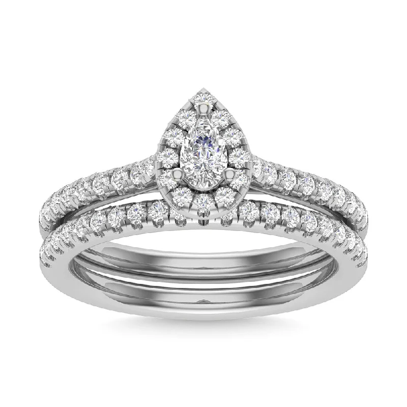 Unique princess cut engagement ring for women-Diamond 3/4 Ct.Tw. Pear Cut Bridal Ring in 14K White Gold