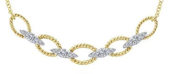 Adjustable necklace for women-14K Yellow/White Gold Twisted Chain Link Diamond Necklace