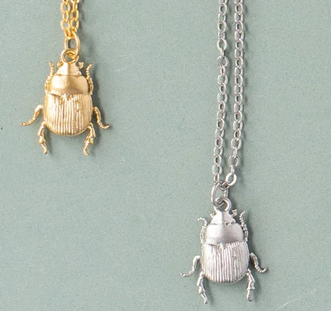 Engraved necklace for women-Japanese Beetle Charm Necklace