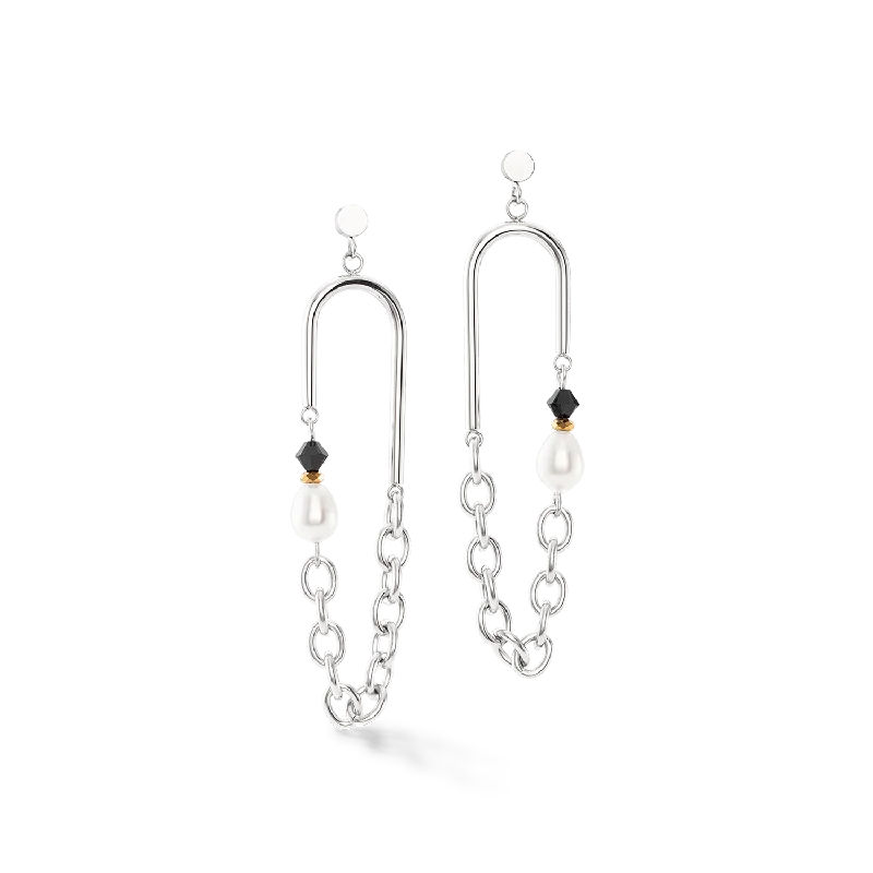 Emerald earrings for women-Amulet Boho Pearls earrings black and white