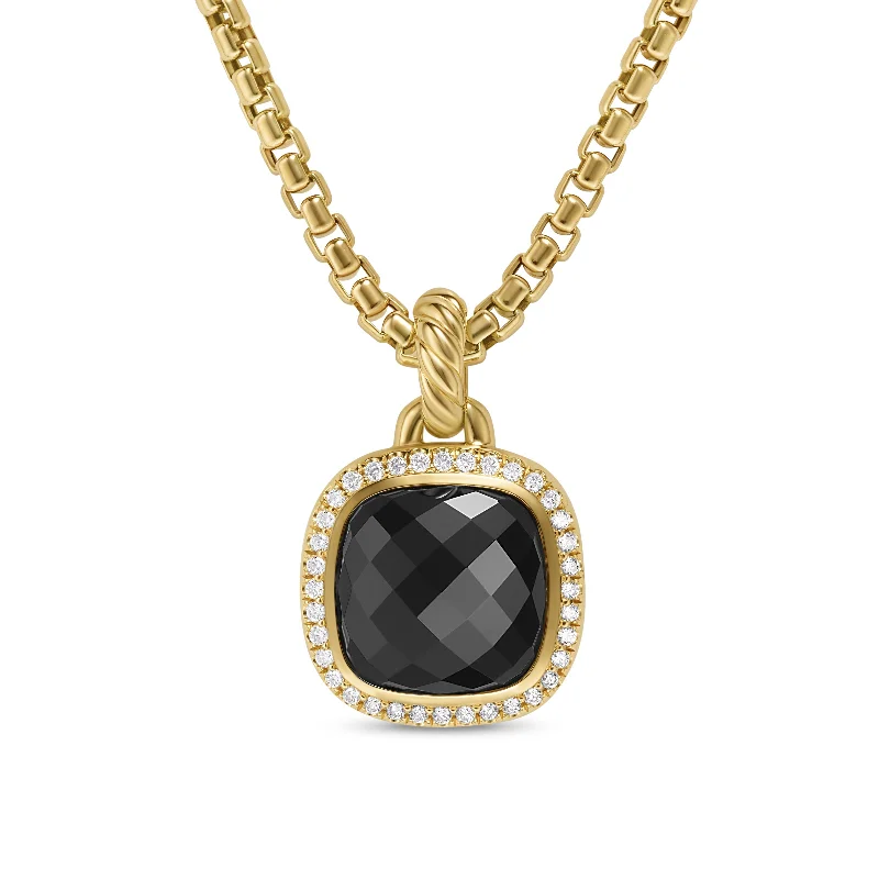 Silver heart necklace for women-Albion® Pendant in 18K Yellow Gold with Black Onyx and Diamonds\, 11mm