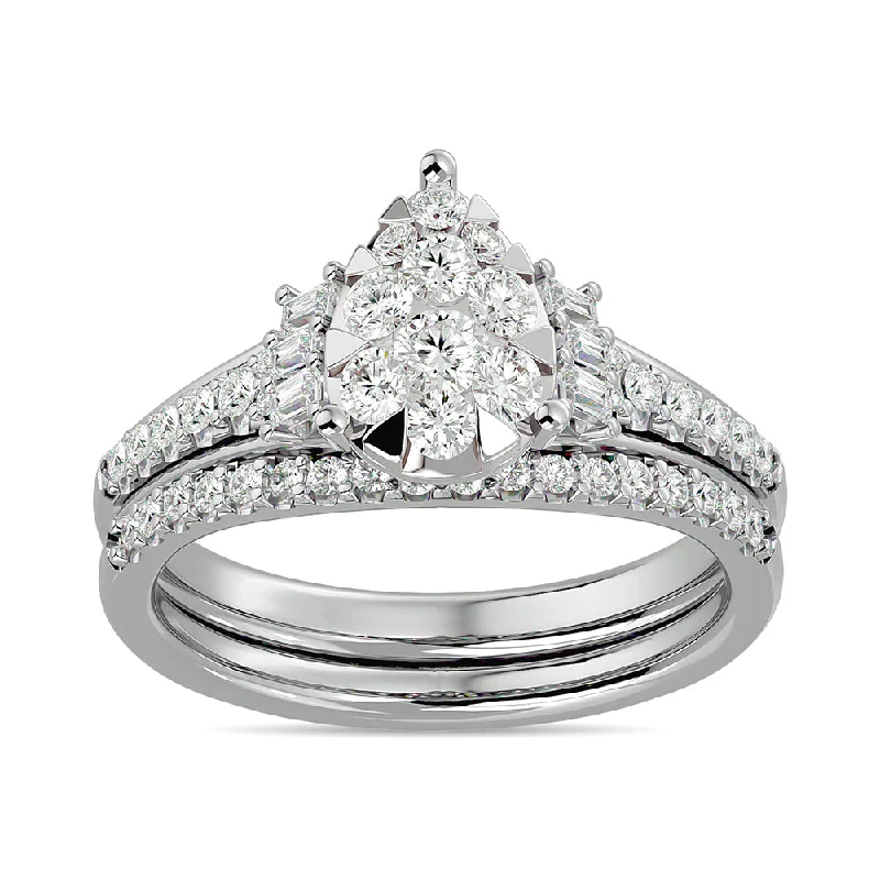 Marquise diamond engagement ring for women-Diamond 1 ct tw Bridal Ring in 14K White Gold