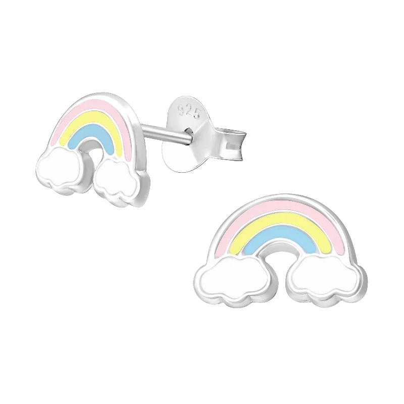 Statement earrings for women-Rainbow Stud Earrings in Sterling Silver