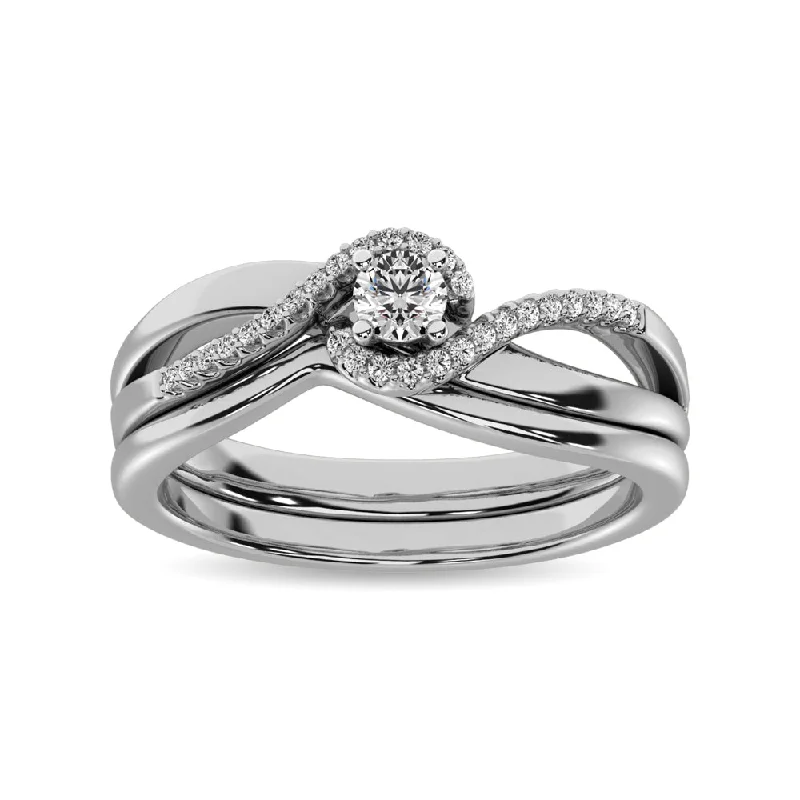 Engagement ring set for women-Diamond Bridal Ring 1/4 ct tw in Round-cut 10K White Gold