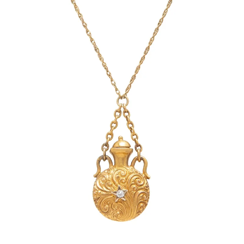 Fashionable gold necklace for women-Victorian 14k Diamond Repoussé Vinaigrette Pendant