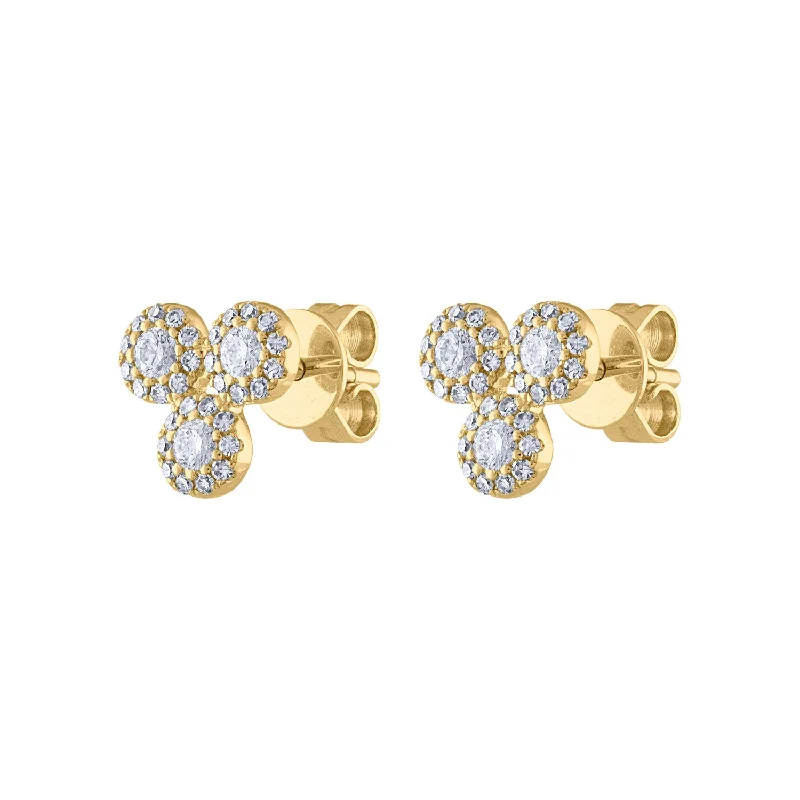 Heart-shaped gold earrings for women-14KT GOLD DIAMOND THREE STONE SMALL MARTINI SET TRIANGLE EARRING