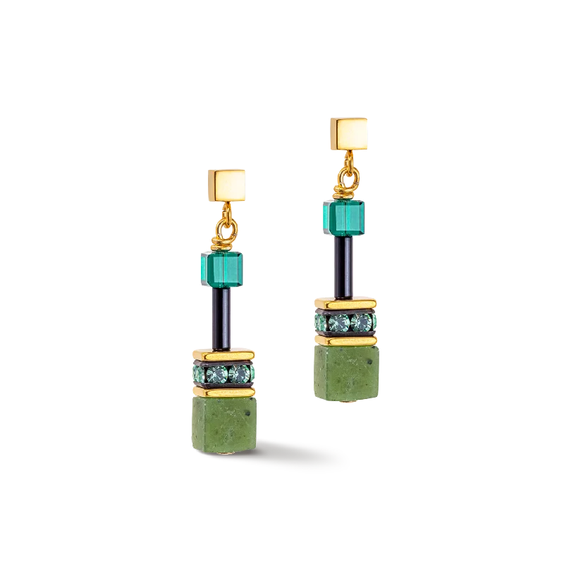 Blue gemstone earrings for women-GeoCUBE® Iconic Precious earrings green