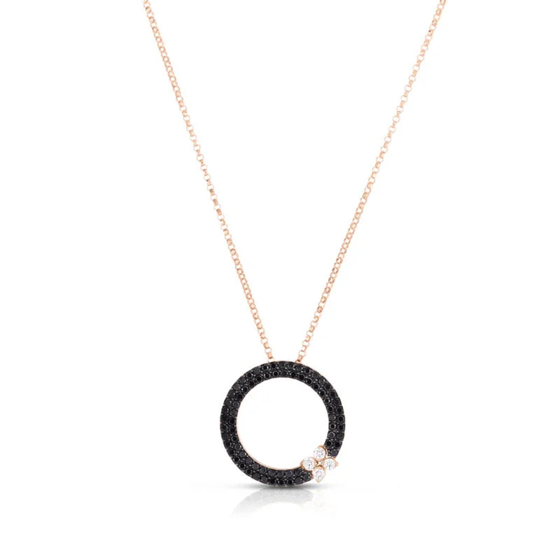 Chic necklace for women-18K Rose Gold Love In Verona Black Diamond Circle Pendant Necklace