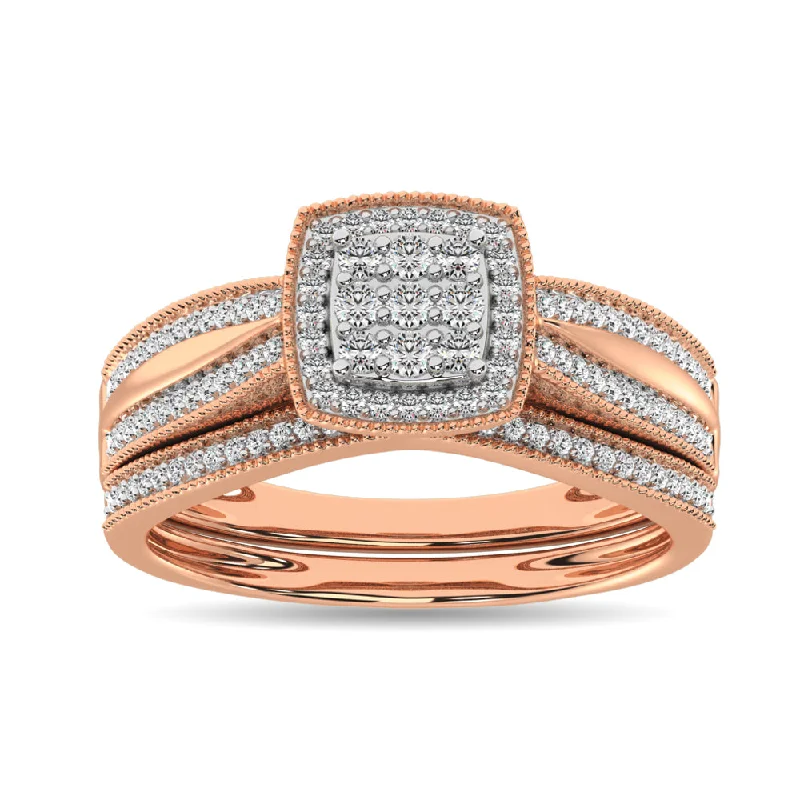 Eternity band engagement ring for women-Diamond Bridal Ring 1/4 ct tw in Round-cut 10K in Rose Gold