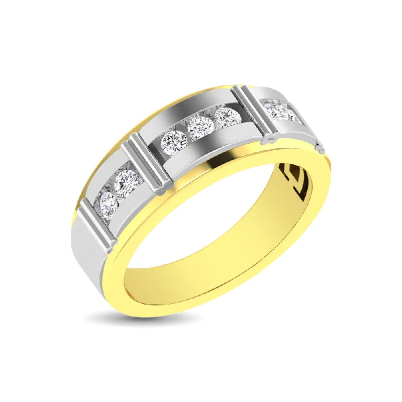 Yellow diamond engagement ring for women-10K Two Tone 1/10 Ct.Tw. Diamond 7 stone Mens Band