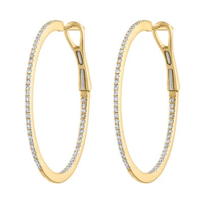 Drop earrings for women-14KT GOLD MEDIUM DIAMOND HOOP EARRING