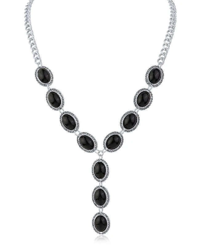 Choker with pendant for women-Oval Stone Y-Necklace