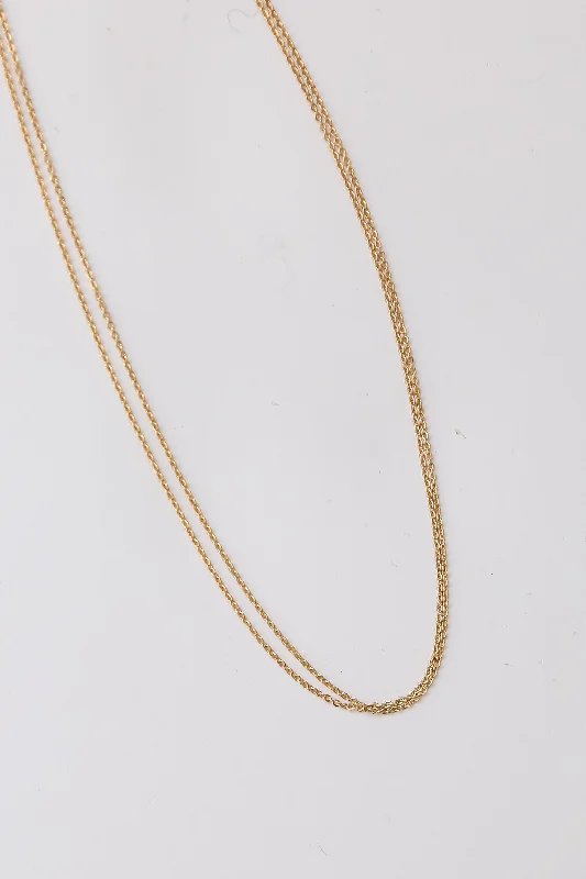 Bar necklace for women-FINAL SALE - Olivia Gold Layered Chain Necklace