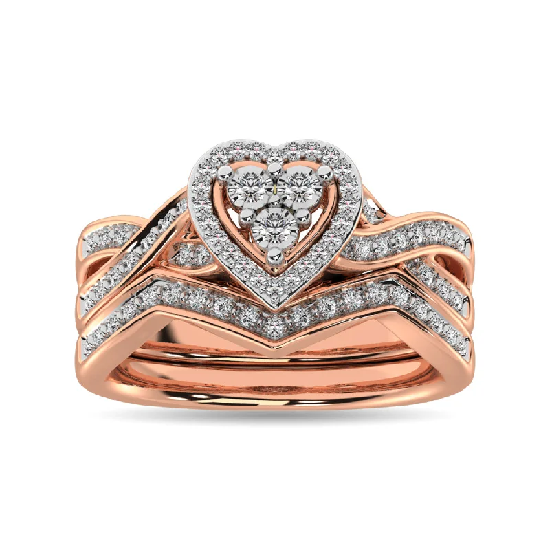 Diamond eternity engagement ring for women-Diamond Bridal Ring 1/5 ct tw in Round-cut 10K in Rose Gold