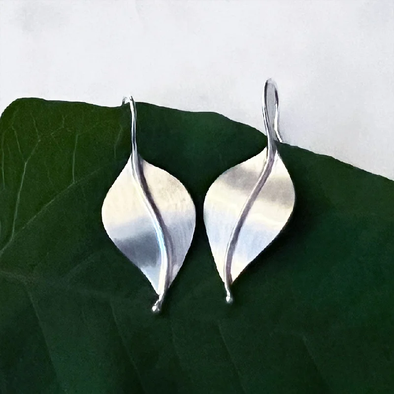 Round gold earrings for women-In Leaf Earrings - Sterling Silver, Indonesia