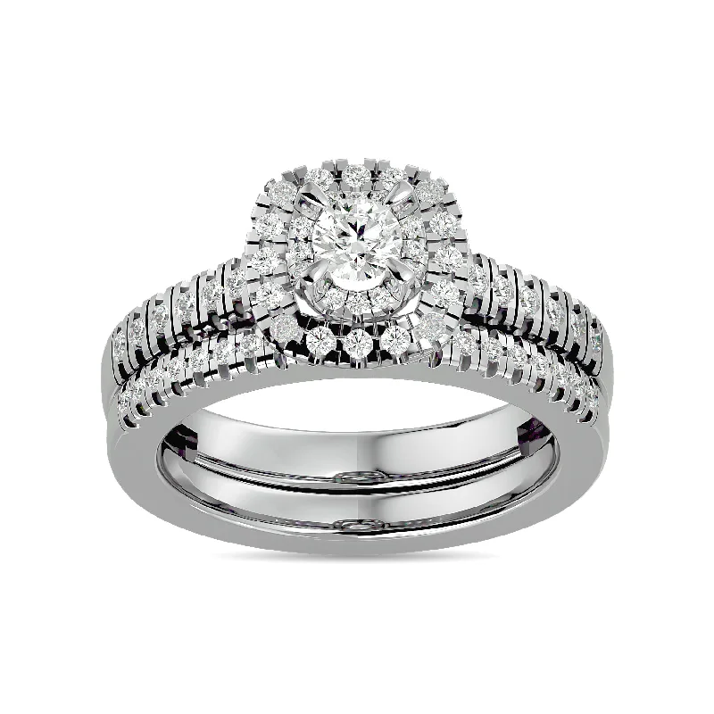 Three-stone engagement ring for women-Diamond 3/4 Ct.Tw. Round Bridal Ring in 14K White Gold