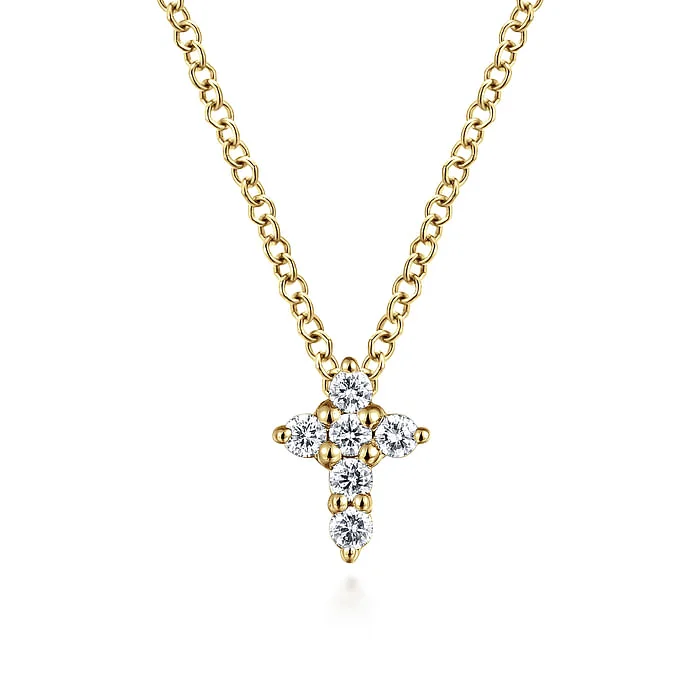 Luxury necklace for women-14K Yellow Gold Diamond Cross Pendant Necklace