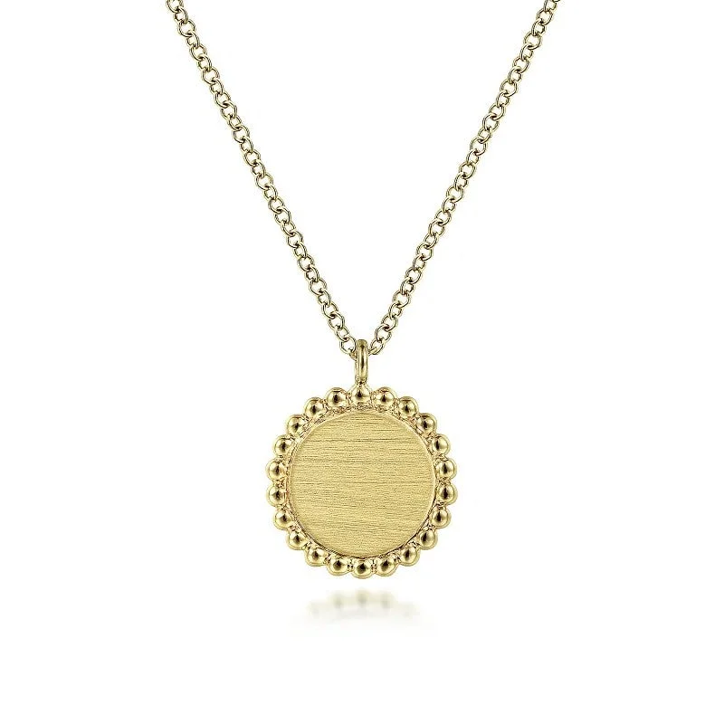 Vintage necklace for women-14K Yellow Gold Round Pendant Necklace with Bujukan Bead Frame