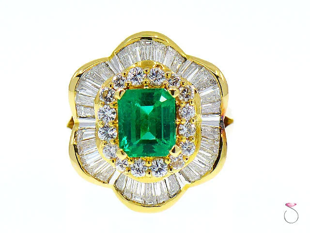 Vintage engagement ring for women-2.56 Carat Colombian Emerald & Diamond Ballerina Ring