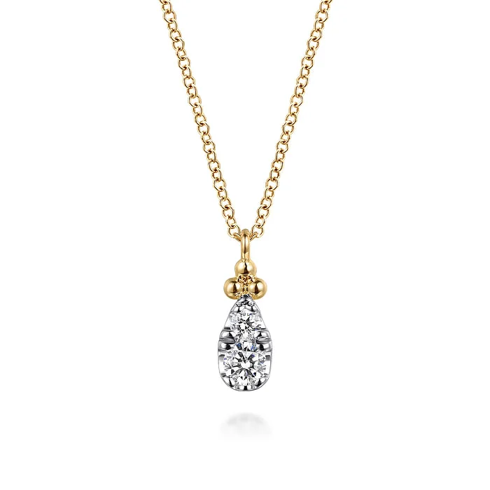 Delicate necklace for women-14K Yellow Gold Diamond Bujukan Teardrop Pendant Necklace