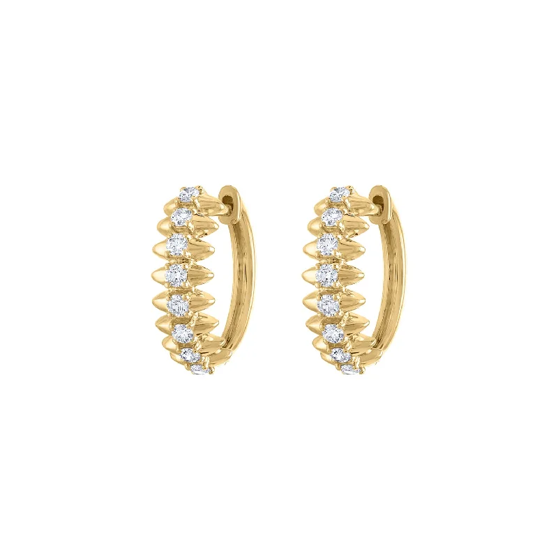 Heart-shaped earrings for women-14KT GOLD DIAMOND SPIKED HUGGIE EARRING