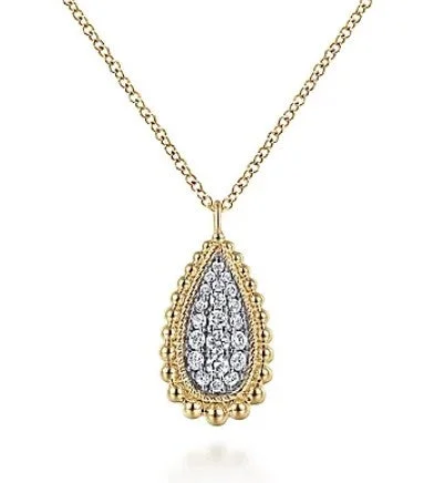 Diamond pendant necklace for women-14K Yellow Gold Bujukan Pave Diamond Teardrop Pendant Necklace