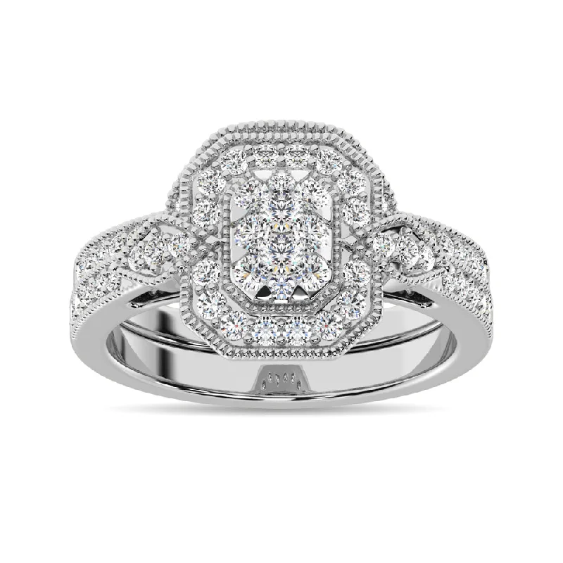 Engagement ring with sapphires for women-Diamond 3/4 Ct.Tw. Bridal Ring in 14K White Gold