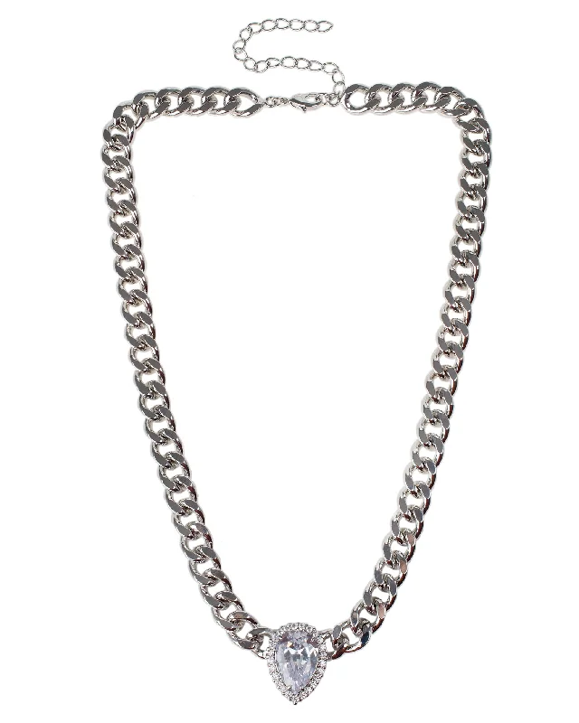 Fashion necklace for women-Pear CZ and Chain Necklace