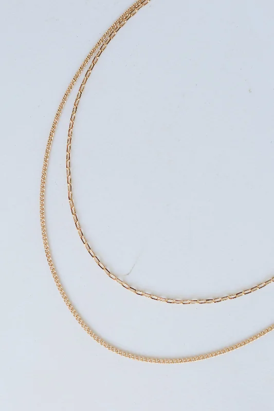 Pearl necklace for women-FINAL SALE - Annabelle Gold Layered Chain Necklace