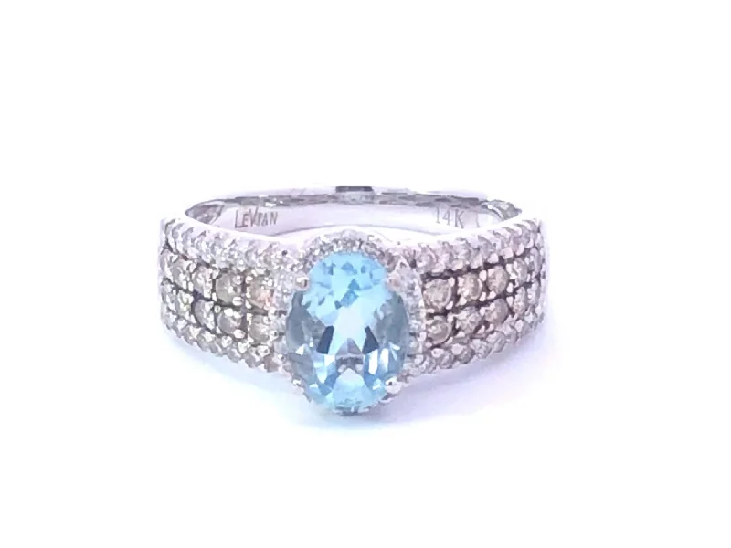 Halo diamond engagement ring for women-LeVian Aquamarine and Diamond Statement Ring in 14k White Gold