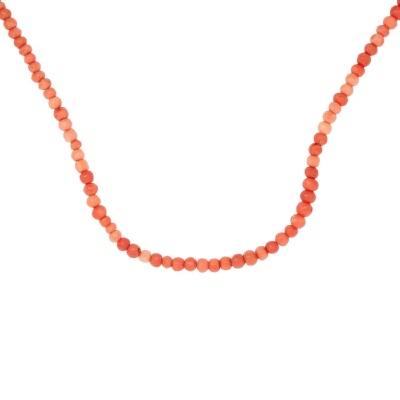 Round pendant necklace for women-Victorian 14k Coral Hand Clasp Bead Necklace