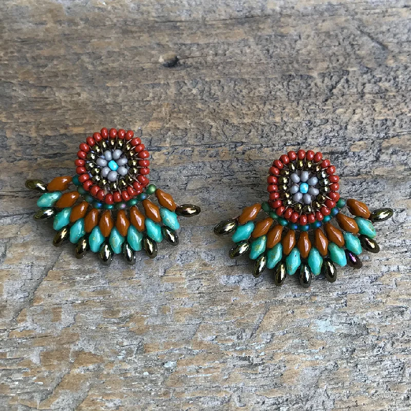 Swarovski earrings for women-Fan Earrings - Turquoise, Guatemala