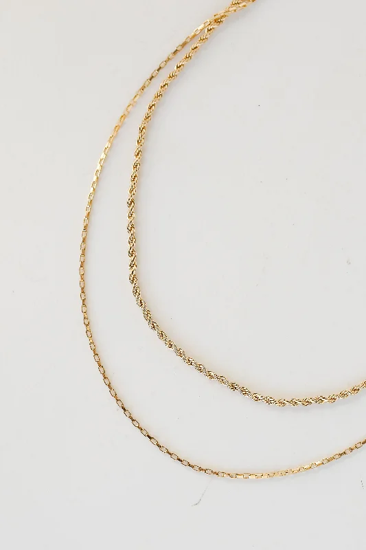 Double chain necklace for women-FINAL SALE - Natalia Gold Layered Chain Necklace