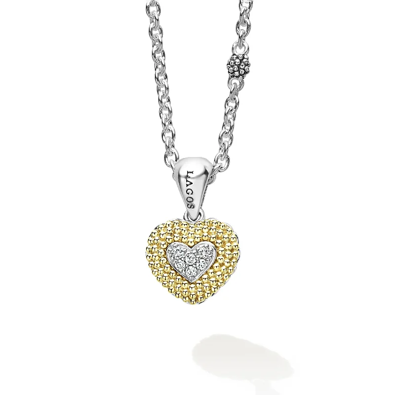 Bar necklace for women-Caviar Lux Diamond Heart Necklace