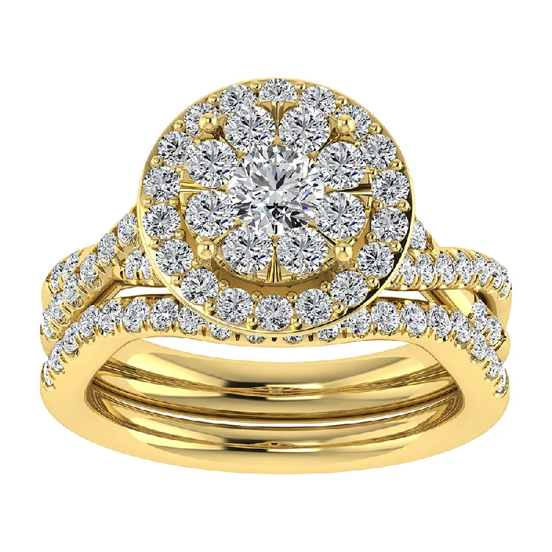 Vintage diamond engagement ring for women-Diamond 1 3/4 Ct.Tw. Round Bridal Ring in 14K Yellow Gold