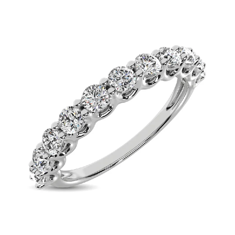 Engagement ring with a wide band for women-14K White Gold Diamond 5/8 Ct.Tw. 9 Stone Anniversary Band