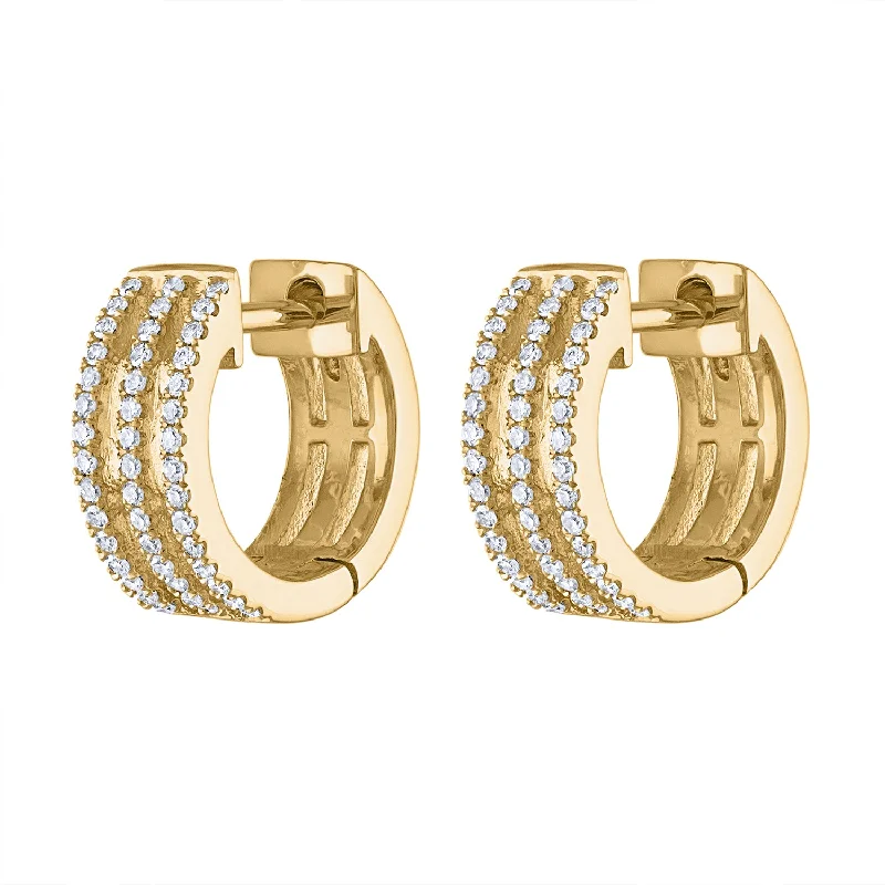 Designer earrings for women-14KT GOLD DIAMOND THREE LINE HUGGIE