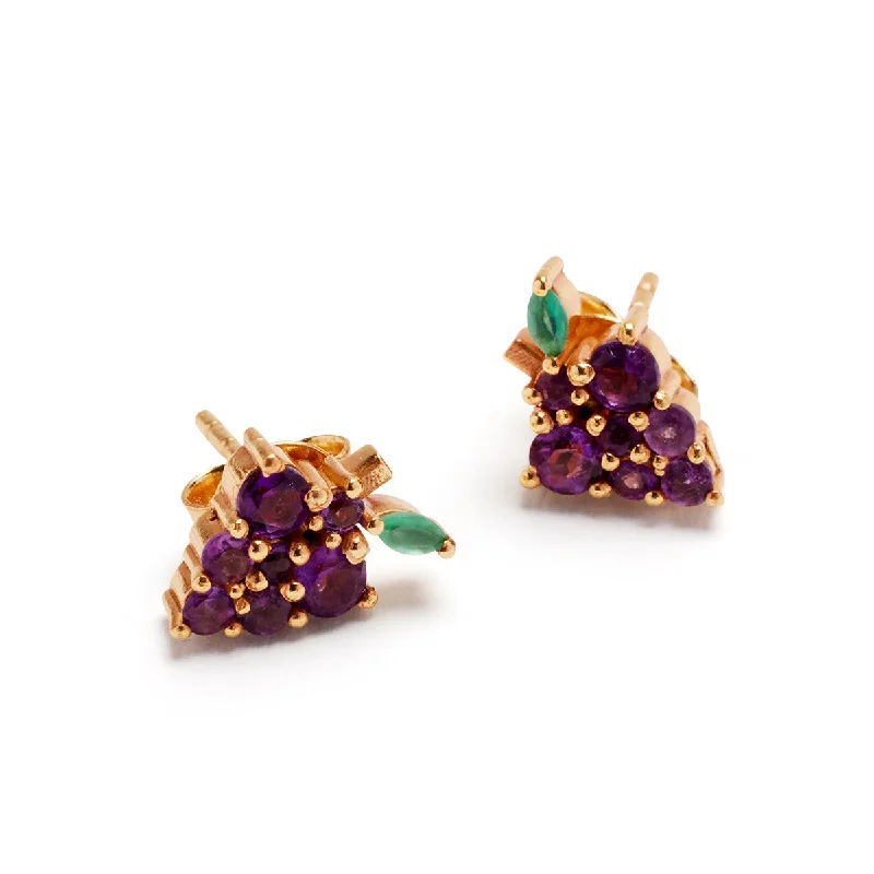 Personalized gold earrings for women-Grape Stud Earring Pair