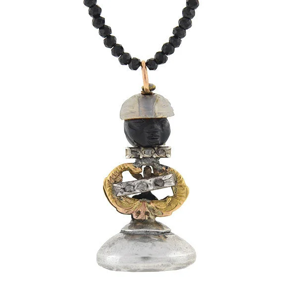 Adjustable necklace for women-Victorian Blackamoor Intaglio Fob Black Spinel Necklace