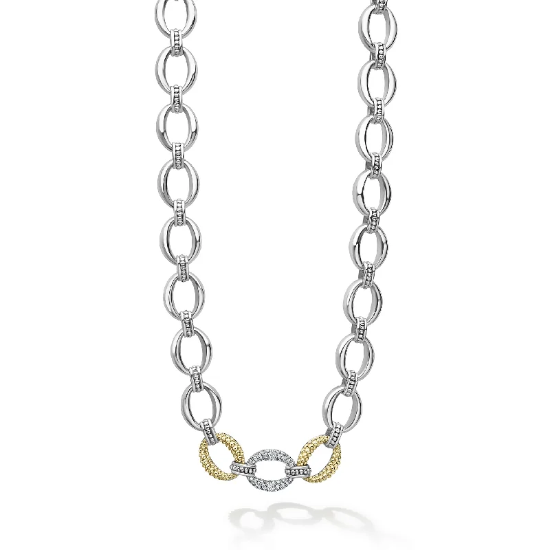 Silver heart necklace for women-Caviar Lux Single Station Diamond Link Necklace