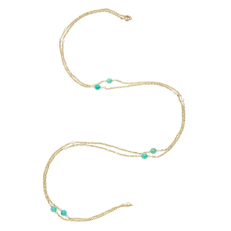 Luxury necklace for women-Victorian 14k Pearl + Jade Bead Chain Necklace 34"