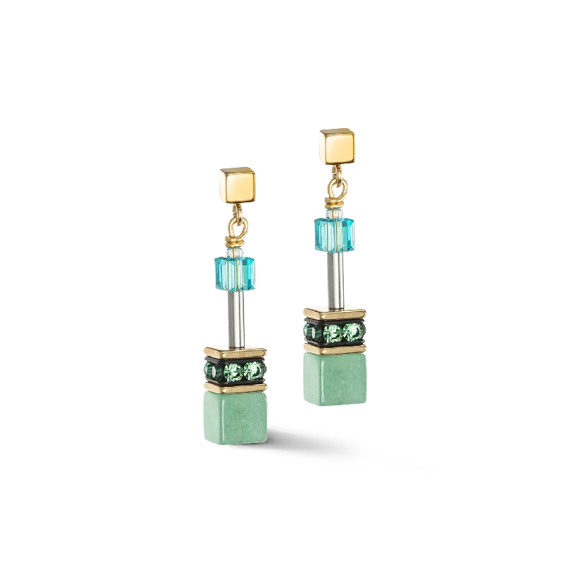 Trendy earrings for women-GeoCUBE® Iconic Precious earrings green-turquoise