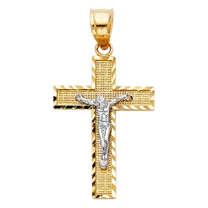 Art deco engagement ring for women-14K DIAMOND CUT CRUCIFIX