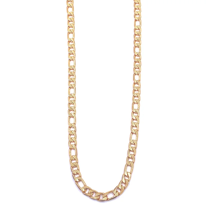 Gold chain necklace for women-Ashley Gold Stainless Steel Gold Plated Faceted Figaro Men's Necklace