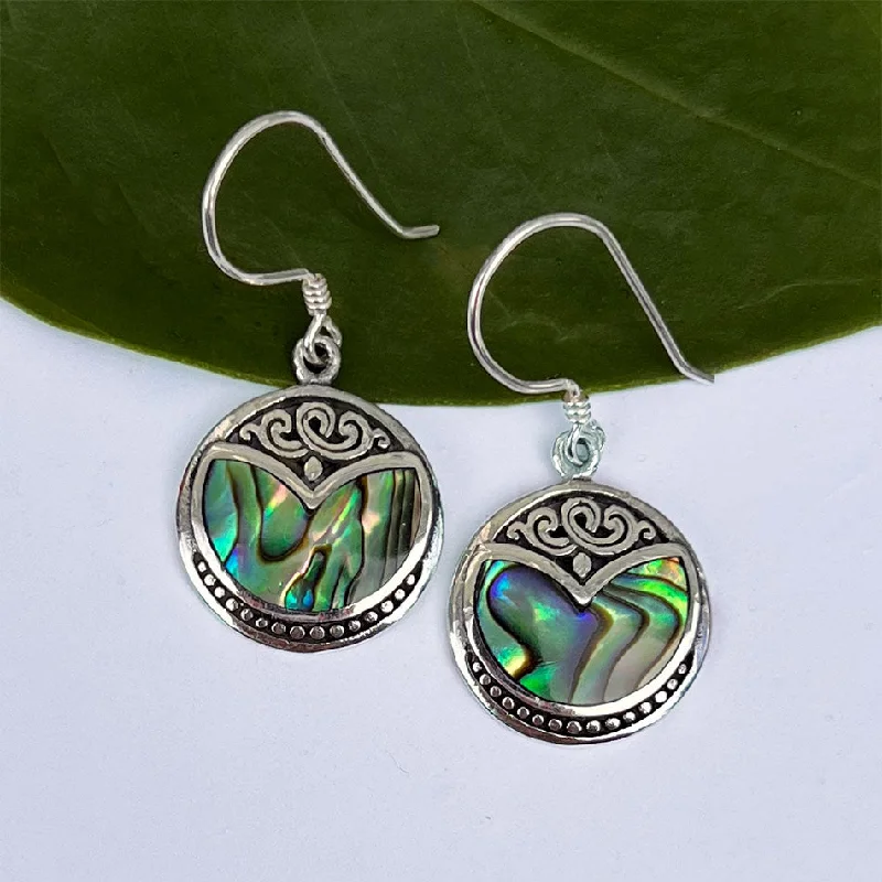 Diamond drop earrings for women-Abalone Filigree Earrings - Sterling Silver, Indonesia