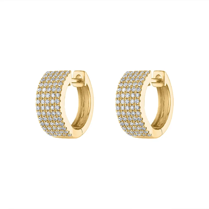 Heart-shaped gold earrings for women-14KT GOLD PAVE WIDE HUGGIE EARRING