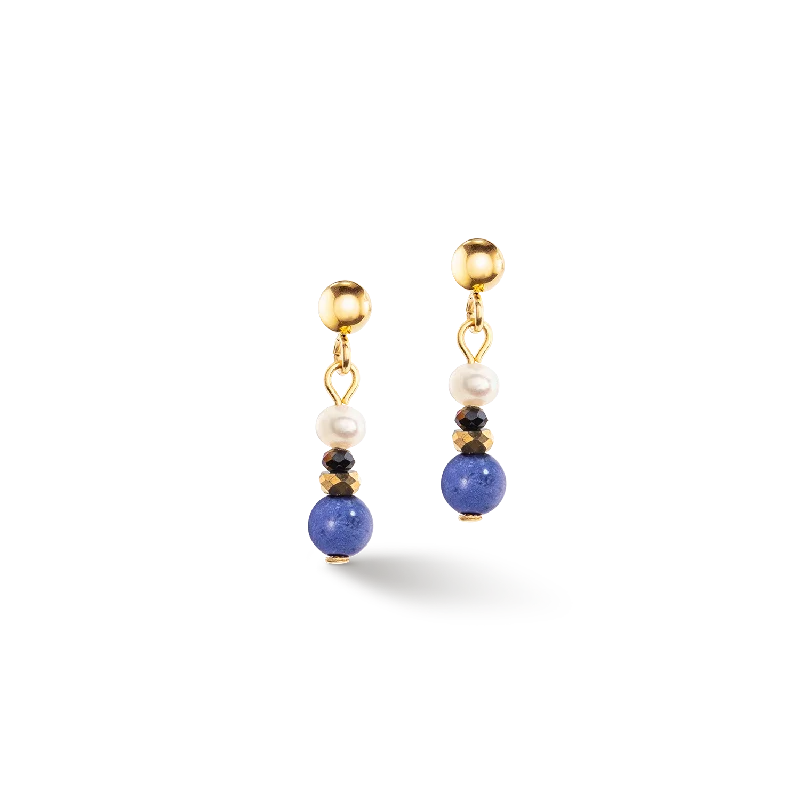 Unique drop earrings for women-Earrings Flow Freshwater Pearls & Sodalite gold